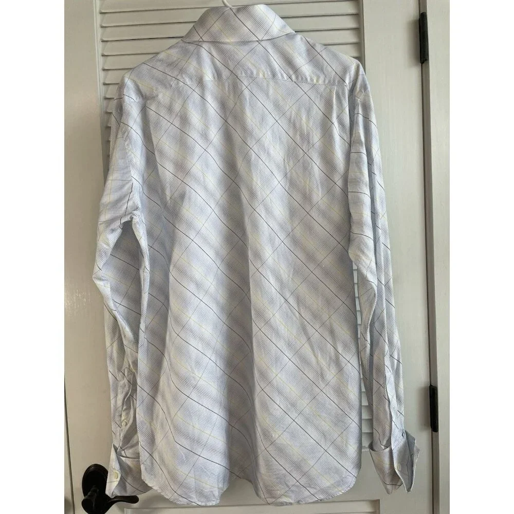 Banana Republic White Blue Pattern Collard Button Up Long Sleeve Men's Shirt L